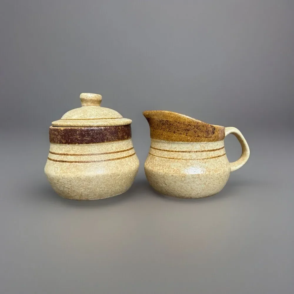 Pottery Craft USA Creamer Pitcher & Sugar Bowl With Lid Set Vintage Made in USA
